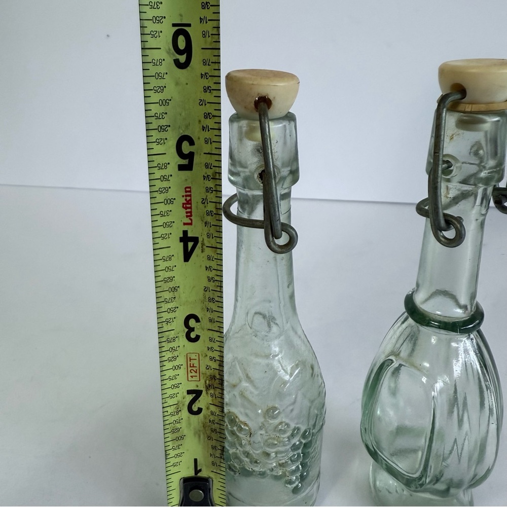 Vintage Morey Italy Glass Bottles Set of 2 Swing Top Grape Embossed Decanters - Picture 8 of 9